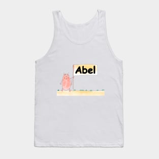 Abel name. Personalized gift for birthday your friend. Cat character holding a banner Tank Top